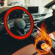 Heated Steering Wheel Cover,Furry Car Steering Wheel Cover with Gear Cover Soft Warm Non-Slip Car Decoration for Women and Men(Black)